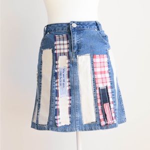 Denim Vintage Patchwork Stripe Skirt -s12